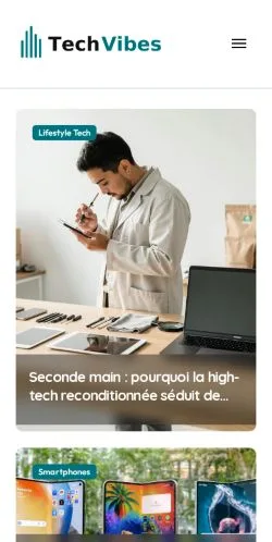 Anteprima del sito TechVibes, media di Francia per articoli sponsorizzati