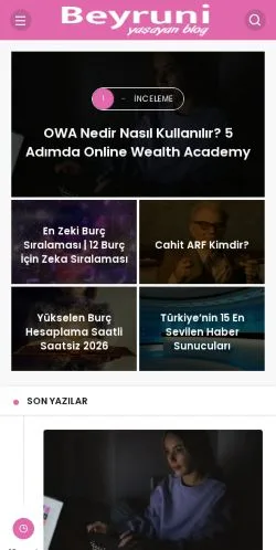 Forhåndsvisning av nettstedet Beyruni, medium fra Tyrkia for sponsede artikler