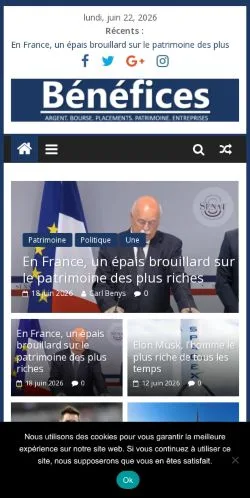 Anteprima del sito Bénéfices, media di Francia per articoli sponsorizzati