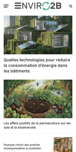 Aperçu du site Enviro2B, média de France pour articles sponsorisés
