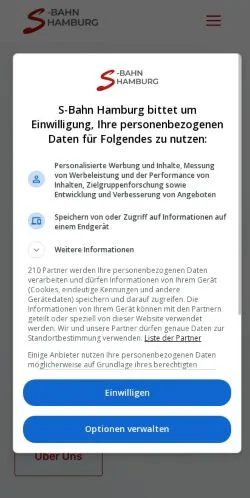스폰서 기사 게재 매체로 등록된 S-Bahn Hamburg 사이트 미리보기
