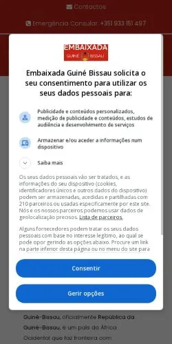 스폰서 기사 게재 매체로 등록된 Embaixada Guiné Bissau Portugal 사이트 미리보기