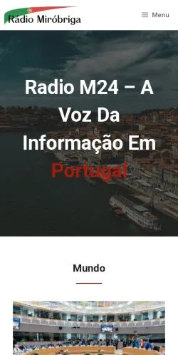 Voorbeeld van de website Rádio Miróbriga, vermeld voor de publicatie van gesponsorde artikelen