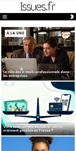 Aperçu du site Issues, référencé pour publier un article sponsorisé
