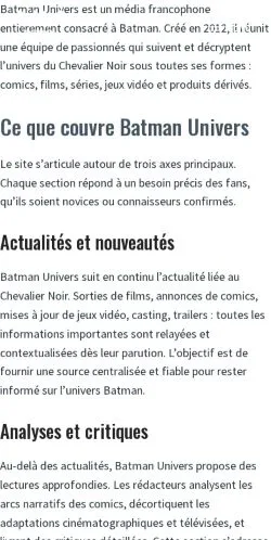 Preview of the Batman Univers website, listed for sponsored article publication