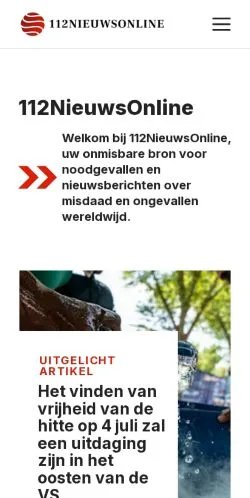Voorbeeld van de website 112 Nieuws Online, vermeld voor de publicatie van gesponsorde artikelen