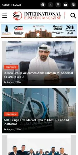 Preview of the International Business Magazine website, listed for sponsored article publication