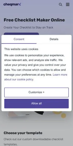 Vista previa del sitio Cheqmark, referenciado para publicar artículos patrocinados