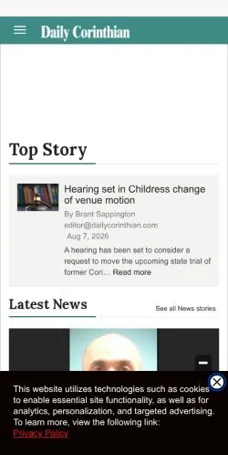 Preview of the dailycorinthian.com website, listed for sponsored article publication