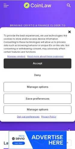Vista previa del sitio coinlaw.io, referenciado para publicar artículos patrocinados