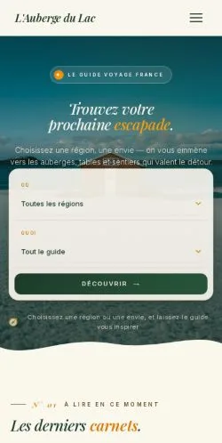 Förhandsvisning av webbplatsen L'Auberge Du Lac, listad för publicering av sponsrade artiklar