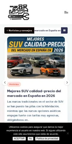 Vista previa del sitio Automoción Online, referenciado para publicar artículos patrocinados