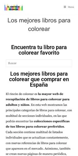 Preview of the El Rincón De Colorear website, listed for sponsored article publication