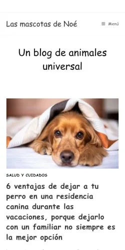 Vista previa del sitio Noé's Pet Blog, referenciado para publicar artículos patrocinados