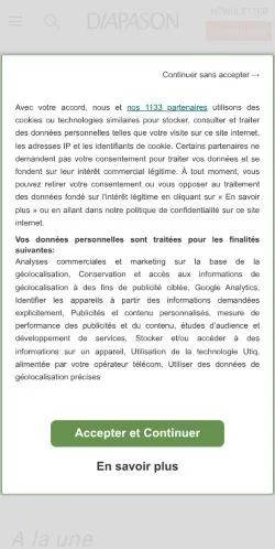 Vista previa del sitio Diapason, referenciado para publicar artículos patrocinados