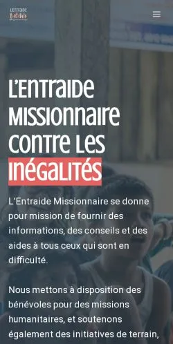 Anteprima del sito L'Entraide Missionnaire, referenziato per la pubblicazione di articoli sponsorizzati