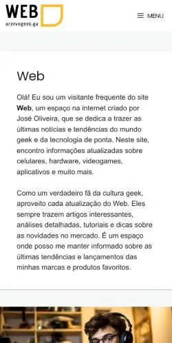 스폰서 기사 게재 매체로 등록된 Acervo Geek 사이트 미리보기