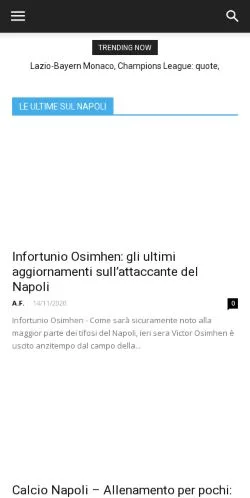 スポンサード記事の掲載先として登録されたForza Napoliのサイトプレビュー