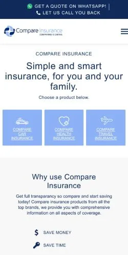 Anteprima del sito Compare Insurance, referenziato per la pubblicazione di articoli sponsorizzati