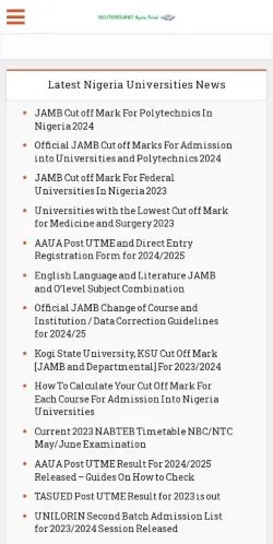 Forhåndsvisning af Nigeria Universities, opført til udgivelse af sponsorerede artikler