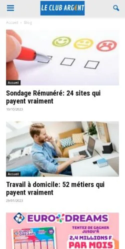 Förhandsvisning av webbplatsen Le Club Argent, listad för publicering av sponsrade artiklar