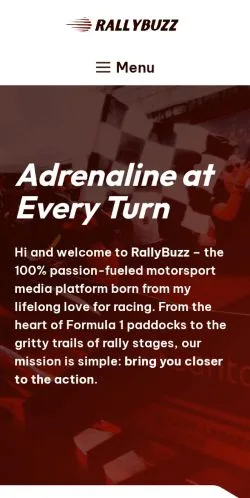 Vista previa del sitio RallyBuzz, referenciado para publicar artículos patrocinados