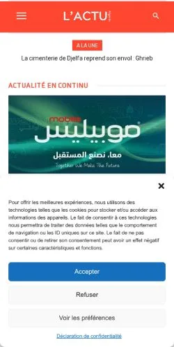 Anteprima del sito L'ActuAlgérie, referenziato per la pubblicazione di articoli sponsorizzati