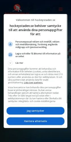 Preview of the Hockeystaden website, listed for sponsored article publication
