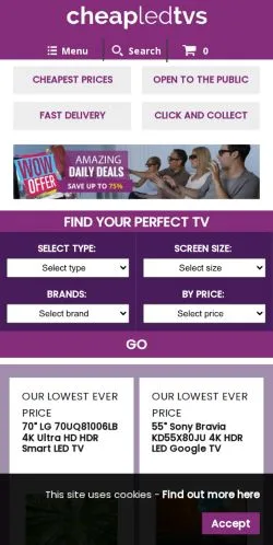 Anteprima del sito Cheap LED TVs, referenziato per la pubblicazione di articoli sponsorizzati