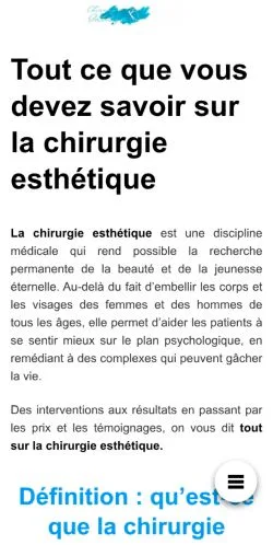 Voorbeeld van de website Chirurgie Esthétique, vermeld voor de publicatie van gesponsorde artikelen
