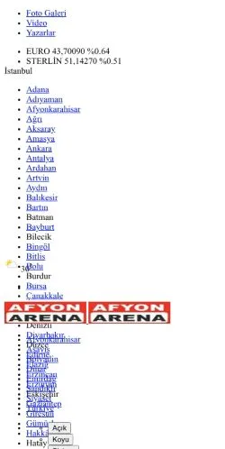 스폰서 기사 게재 매체로 등록된 Afyon Arena 사이트 미리보기