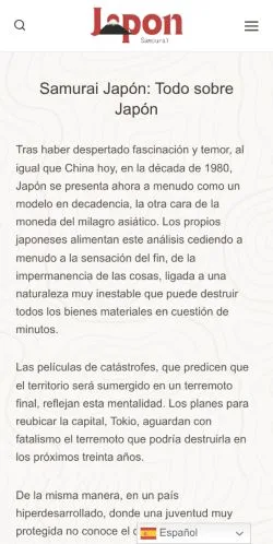 Vorschau der Website Samurai Japón, gelistet für die Veröffentlichung gesponserter Artikel