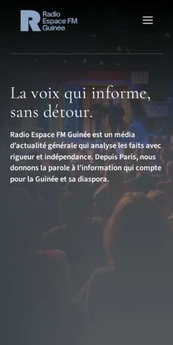 Voorbeeld van de website Radio Espace FM Guinée, vermeld voor de publicatie van gesponsorde artikelen