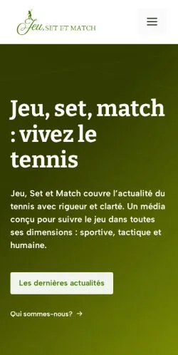 Aperçu du site Jeu, Set et Match, référencé pour publier un article sponsorisé