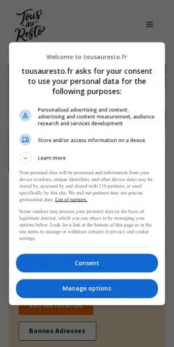 Anteprima del sito Tous Au Resto, referenziato per la pubblicazione di articoli sponsorizzati
