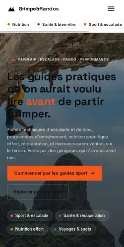 Sponsorlu makale yayını için listelenen Grimpe & Randos sitesinin önizlemesi