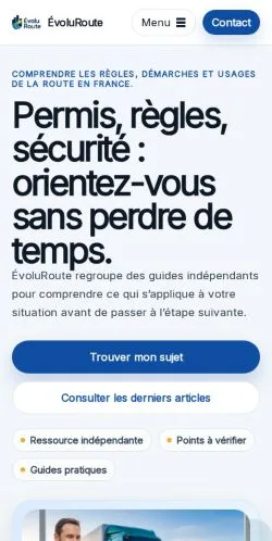Anteprima del sito ÉvoluRoute, referenziato per la pubblicazione di articoli sponsorizzati