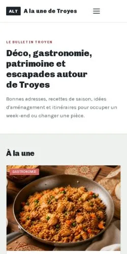 Aperçu du site A La Une De Troyes, référencé pour publier un article sponsorisé