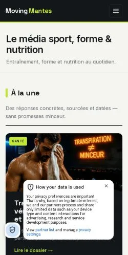 Preview of the Fitness & Bien-être website, listed for sponsored article publication