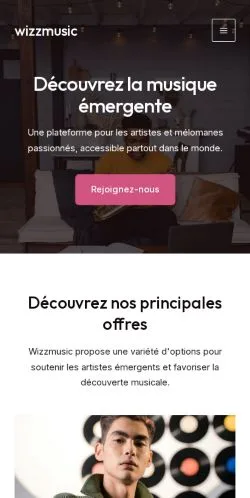 Vista previa del sitio WizzMusic, referenciado para publicar artículos patrocinados