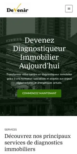 Vista previa del sitio Devenir Diagnostiqueur Immobilier, referenciado para publicar artículos patrocinados