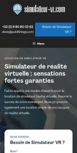 Förhandsvisning av webbplatsen Simulateur VR, listad för publicering av sponsrade artiklar