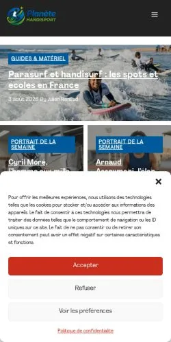 Förhandsvisning av webbplatsen Planète Handisport, listad för publicering av sponsrade artiklar