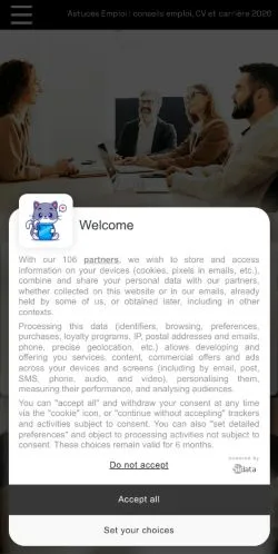 Forhåndsvisning av nettstedet Astuces Emploi, oppført for publisering av sponsede artikler