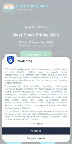 Podgląd witryny Black Friday India, ujętej jako miejsce publikacji artykułów sponsorowanych