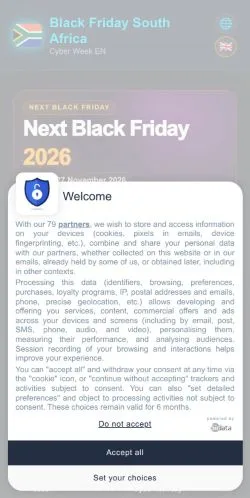 Anteprima del sito Black Friday ZA, referenziato per la pubblicazione di articoli sponsorizzati