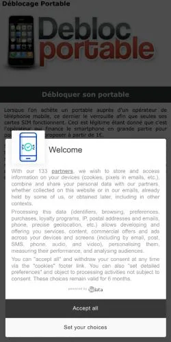 Forhåndsvisning av nettstedet Déblocage Portable, oppført for publisering av sponsede artikler