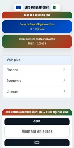 Vista previa del sitio Euro Dinar Algérien, referenciado para publicar artículos patrocinados