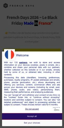 Forhåndsvisning av nettstedet French Days, oppført for publisering av sponsede artikler