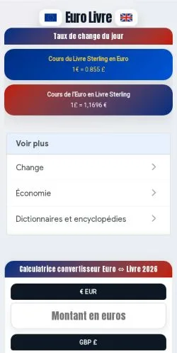 Preview of the Euro Livre Convertisseur website, listed for sponsored article publication